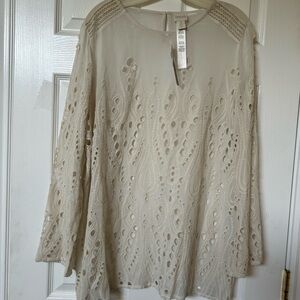 Chico's Novelty Eyelit mix tunic size Large 16/18 $109